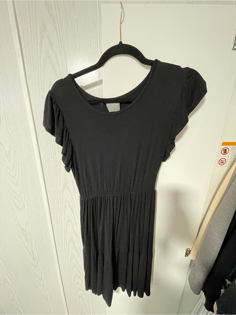Black Short Sleeve Ruffle Dress